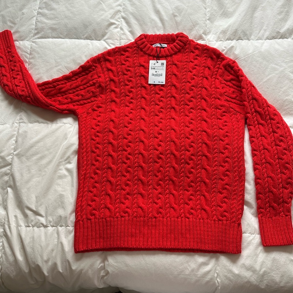 NWT Zara Red Chunky Knit Sweater